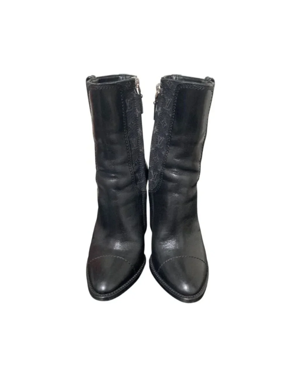Louis Vuitton Monogram Mini Leather Trim Side Zip Short Boots Black